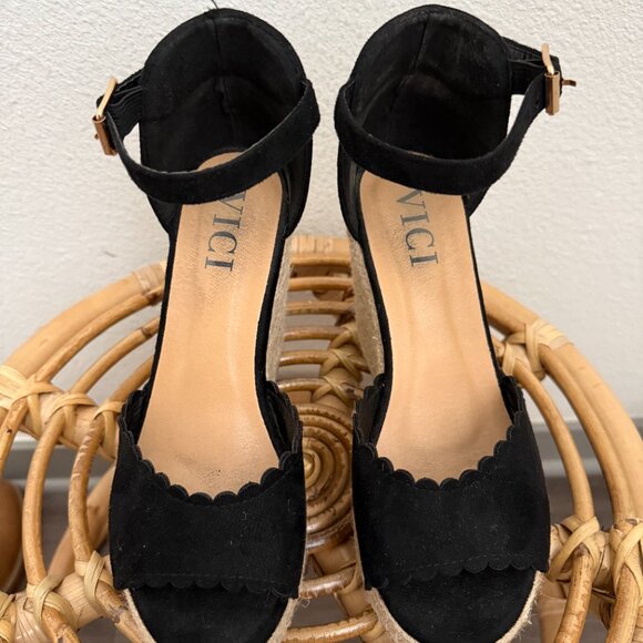 Black Suede Ankle Strap Espadrilles Size 6.5 - Picture 2 of 3